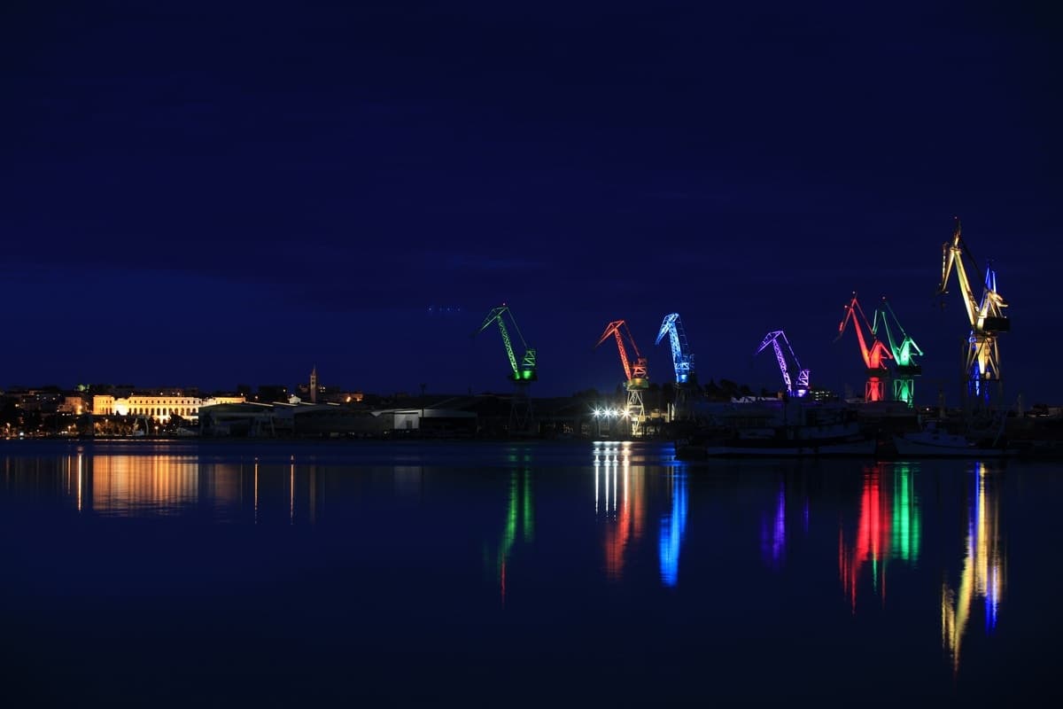 Shipyard Cranes Lighting Giants