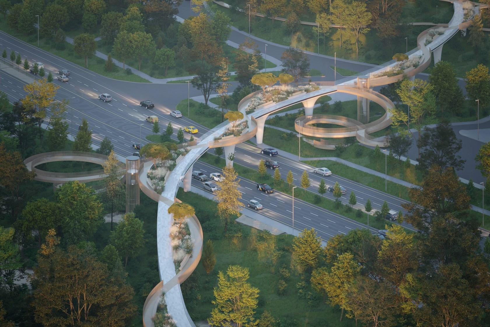 Pedestrian green bridge in Almaty